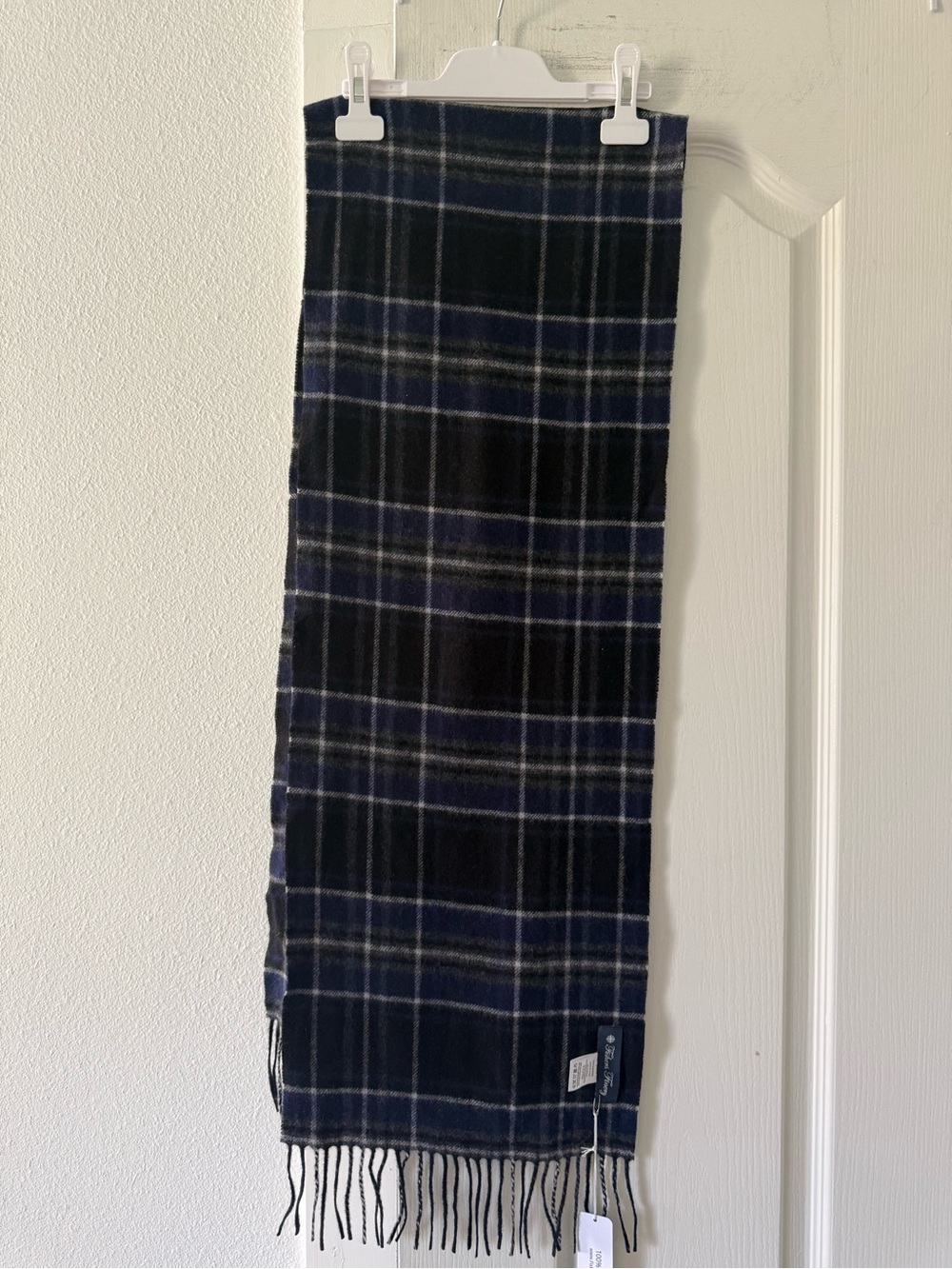 NWT Fisher’s Finery 100% Cashmere Plaid Scarf Navy Black
